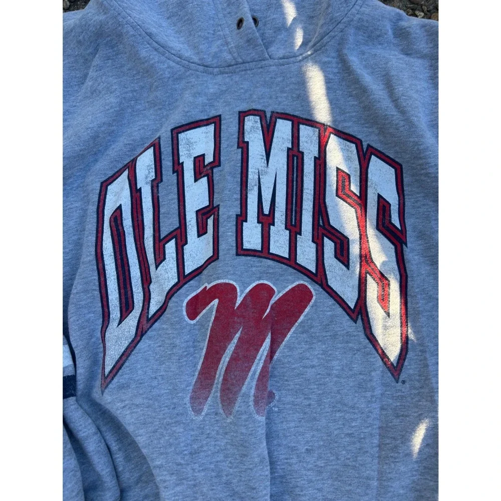'47 Brand Ole Miss Rebels Hoodie Women XL‎ Grey Good Cropped Striped Sleeve